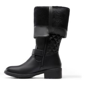 Black Knee High Riding  Warm Boots Buckle